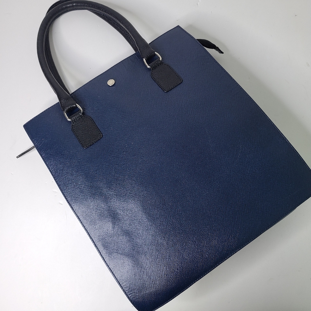 LR Paris Two-Tone Navy Blue Black Vintage Tote Bag - Picture 2 of 12